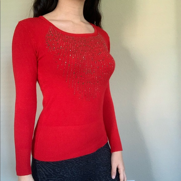 RHINESTONE RED SWEATER TOP - Picture 5 of 6